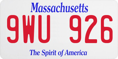 MA license plate 9WU926