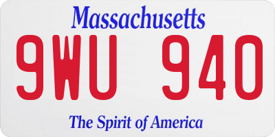 MA license plate 9WU940