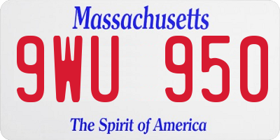 MA license plate 9WU950