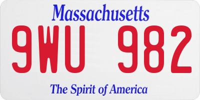 MA license plate 9WU982