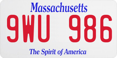 MA license plate 9WU986