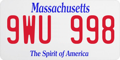 MA license plate 9WU998