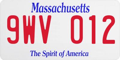 MA license plate 9WV012