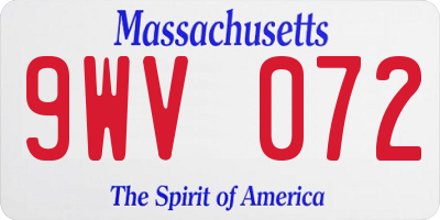 MA license plate 9WV072