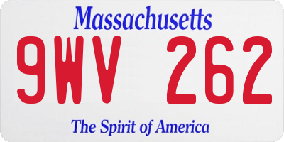 MA license plate 9WV262