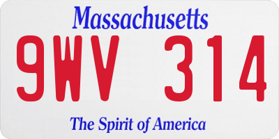MA license plate 9WV314