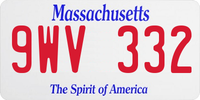 MA license plate 9WV332