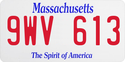 MA license plate 9WV613