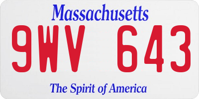 MA license plate 9WV643