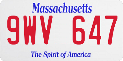 MA license plate 9WV647