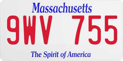 MA license plate 9WV755