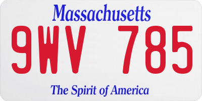 MA license plate 9WV785