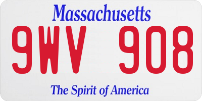 MA license plate 9WV908
