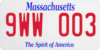 MA license plate 9WW003
