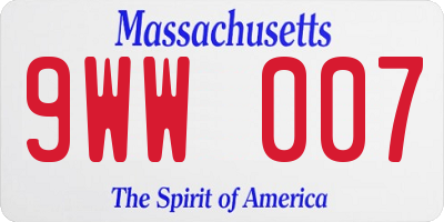 MA license plate 9WW007