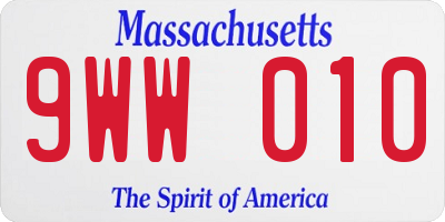 MA license plate 9WW010