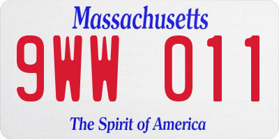 MA license plate 9WW011