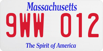 MA license plate 9WW012