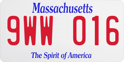 MA license plate 9WW016