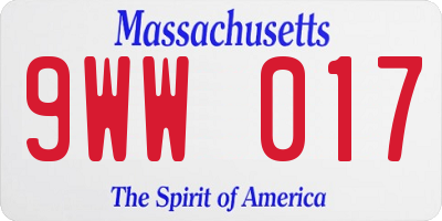 MA license plate 9WW017