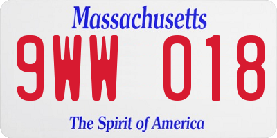 MA license plate 9WW018