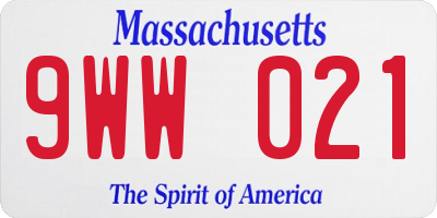 MA license plate 9WW021