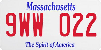 MA license plate 9WW022