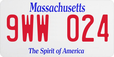 MA license plate 9WW024