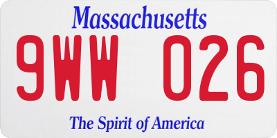 MA license plate 9WW026