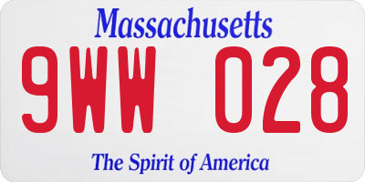 MA license plate 9WW028