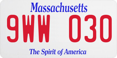 MA license plate 9WW030