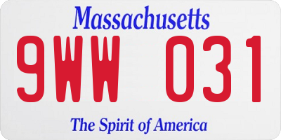 MA license plate 9WW031