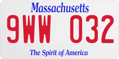 MA license plate 9WW032
