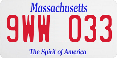 MA license plate 9WW033