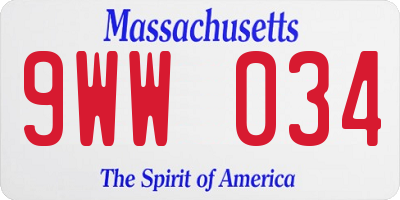 MA license plate 9WW034
