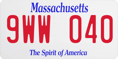 MA license plate 9WW040
