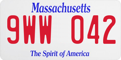 MA license plate 9WW042