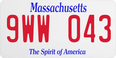 MA license plate 9WW043