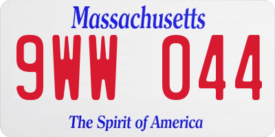 MA license plate 9WW044