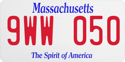 MA license plate 9WW050