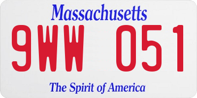 MA license plate 9WW051