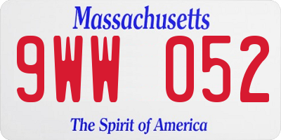 MA license plate 9WW052