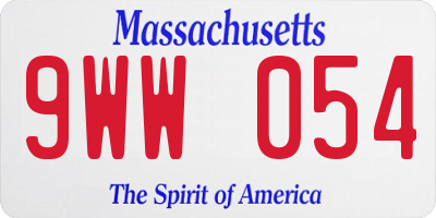 MA license plate 9WW054