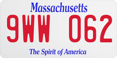MA license plate 9WW062