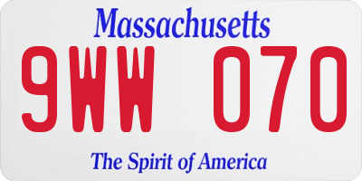 MA license plate 9WW070