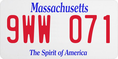 MA license plate 9WW071