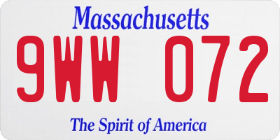 MA license plate 9WW072