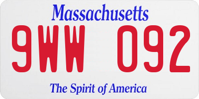 MA license plate 9WW092