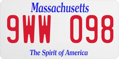 MA license plate 9WW098