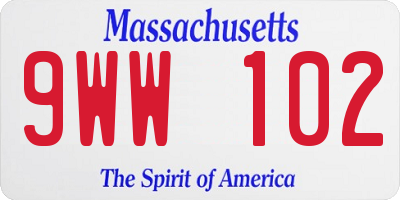 MA license plate 9WW102